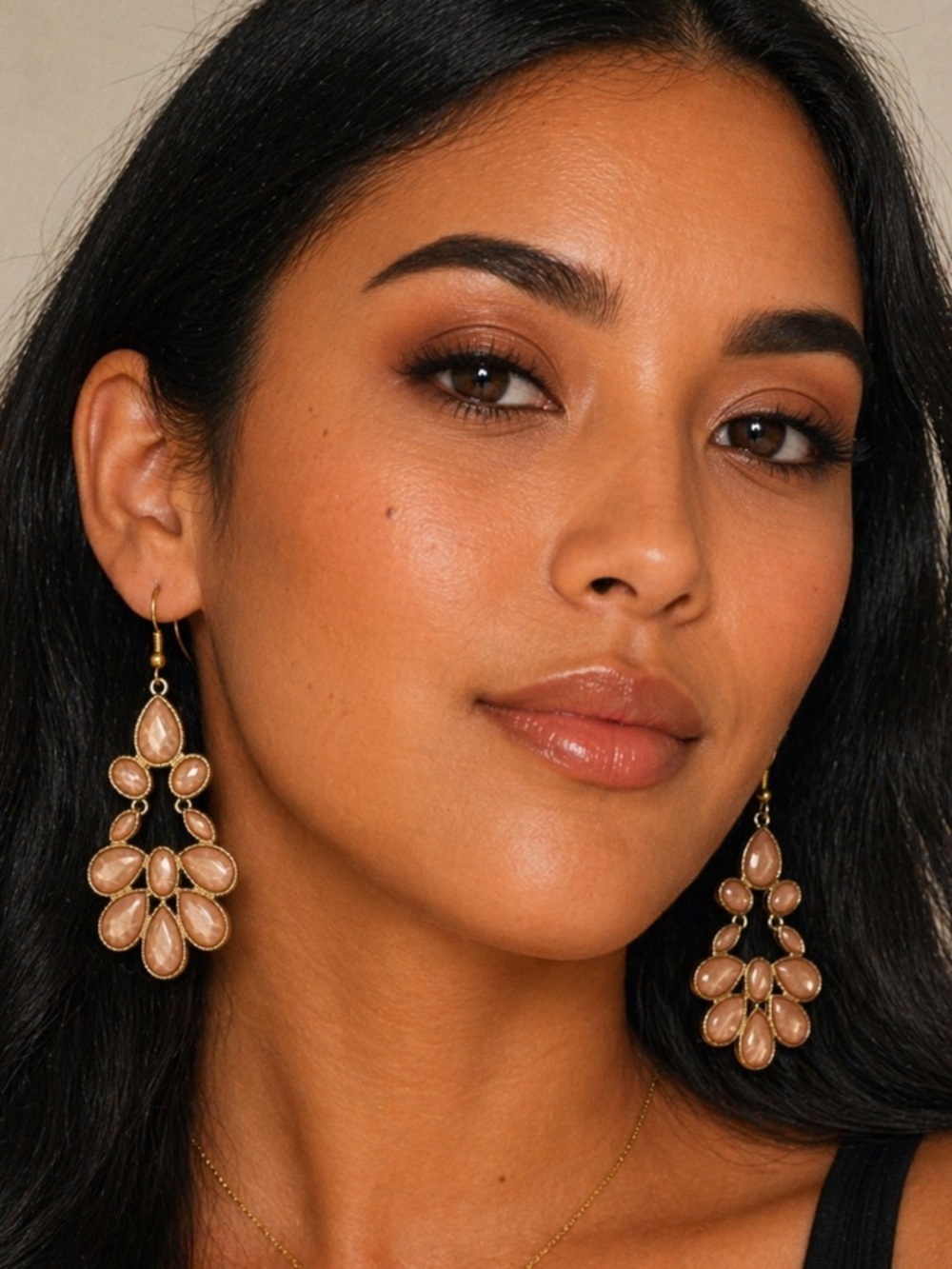 Gold-Tone Peach Teardrop Cluster Earrings - Women Jewelry